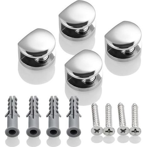Pince à Verre Support d’Étagère en Verre Support de Tablette Mural Fixation Réglable, Verre Adaptatif de 5-8 mm d'Épaisseur, Finition Polie en Alliage de Zinc, 4 Pcs (1/4)