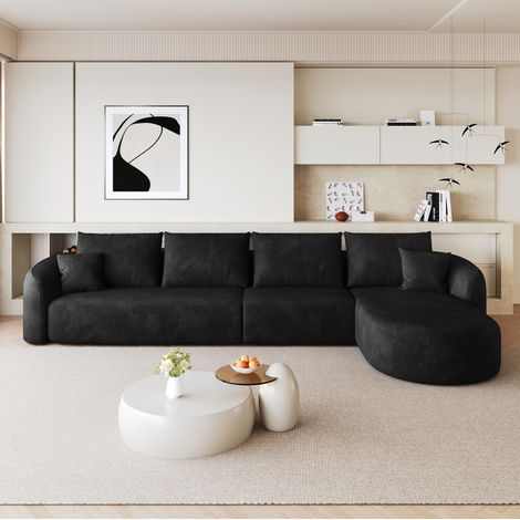 Divano angolare modulare 336 cm senza montaggio, tessuto, nero OKMYHOME (1/5)