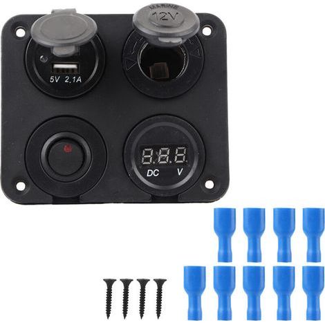 Zigarettenanzünderbuchse, 12V 4-fach LED-Wippschalterpanel Zigarettenanzünder Voltmeter Dual USB 4,2A für Auto Boot (rot) (BLAU). (1/5)
