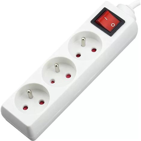 Regleta de enchufes GABRIELLE con 3 enchufes de 16 A y cable alargador de 230 V de 3 m con interruptor de seguridad para niños, color blanco