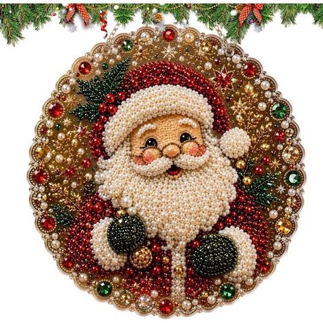 Pendentif peinture diamant 5D - Père Noël autocollant diamant - Motif double face - Décoration de Noël - Kit d'outils inclus - 25 x 25 cm (1/5)