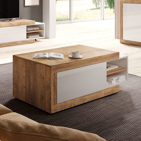 Tavolino Azior bianco e legno a 1 anta (1/5)