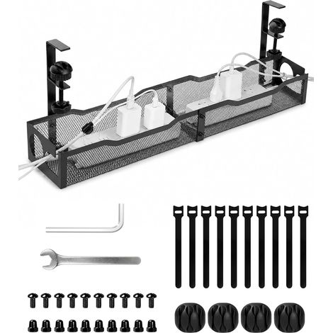 Plateau de Gestion des Câbles sous Le Bureau sans Perçage, Extra-Long de 25''/64CM Cable Management pour Organiser les Câbles de Bureau, Bureau à Domicile et Bureau Debout (1/5)