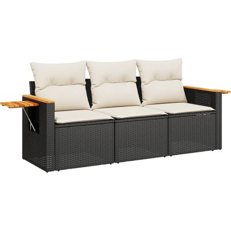 Set Divani da Giardino 3 pz Salotto da Giardino con Cuscini in Polyrattan Nero (1/5)