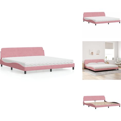 Lit avec matelas rose 200x200 cm velours - Lit Double - Lit Rose - Lit Velours - Literie - Meubles Chambre (1/5)