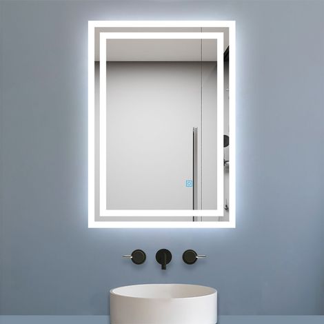 500x700mm Bathroom Mirror with LED Lights, Anti Fog Touch Sensor Vanity Wall Mounted Frameless Vertical or Horizontal IP44 Rated Waterproof Dustproof