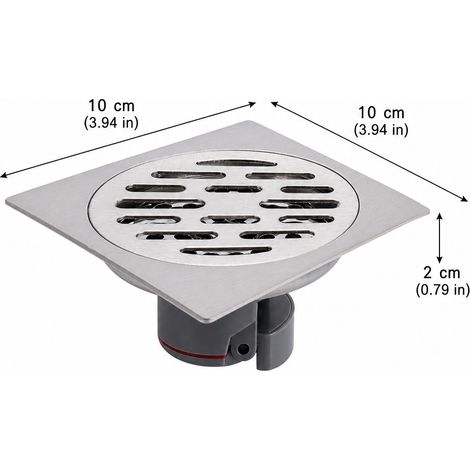 Grille Egout Inox 10x10 cm Anti-Odeur - Bonde Siphon Sol Salle de Bain Cuisine Balcon - Argent Brosse Grand Debit (1/4)