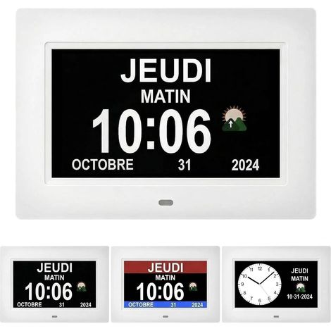 Grande Horloge numérique, réveil numérique pour Personnes âgées, Horloge de démence Qui fournit des alarmes et Un Calendrier électronique pour Les Personnes âgées (Blanc, 7 Pouces) (1/5)