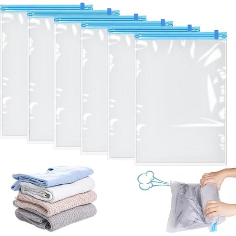 6 Vakuumbeutel für Kleidung, Kompressionsbeutel für Reisen, zusammenrollbar, 60 x 40 cm, keine Pumpe erforderlich, von Hand zusammenrollbar, wiederverwendbar, für die Organisation zu Hause (1/5)