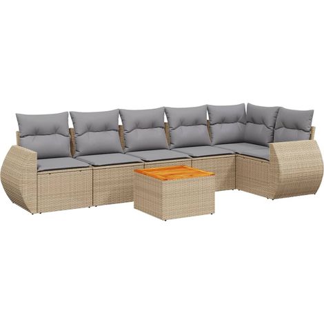 Set Divani da Giardino 7 pz con Cuscini Beige in Polyrattan vidaXL