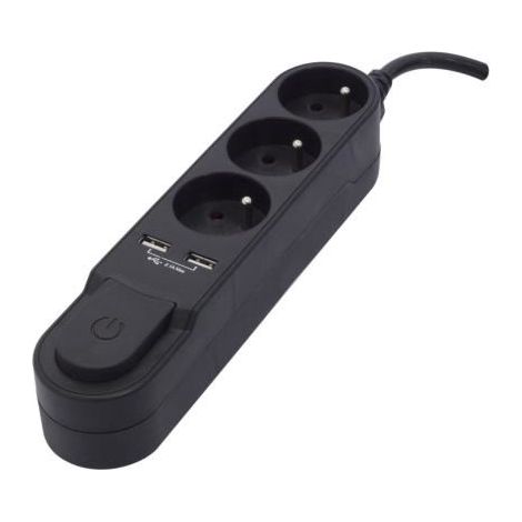 CHACON Bloc multiprise avec interrupteur 3 prises 16 A et 2 sorties USB 2A, cable 1,5 m