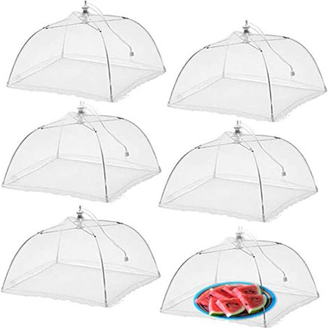 Couvercle Pliable Pour Vaisselle - Filet En Maille Blanc - 43 X 43 Cm - Pour Protection Aliments En Extérieur - Lot De 6 (1/5)