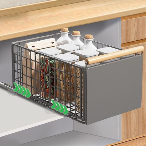 Tiroir Coulissant Cuisine, Etagere Coulissant Placard Cuisine avec Poignée, Tiroirs Extensibles Télescopique Pliables pour Armoires, gris, grand (1/5)