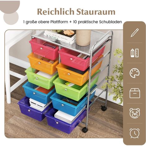 Carrello portaoggetti con ruote e 10 cassetti, colore trasparente (1/5)