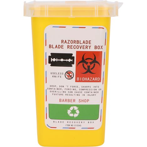 Boîte de collecte pour lames usagées, coffret de rangement jaune pour salon de coiffure et barbier, récipient de sécurité pour couteaux de rasage, boîtier de recyclage pour lames de rasoir, 1 pièce. (1/5)