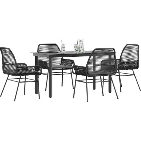 Juego de comedor jardín 5 piezas cojines ratán sintético negro vidaXL (1/5)