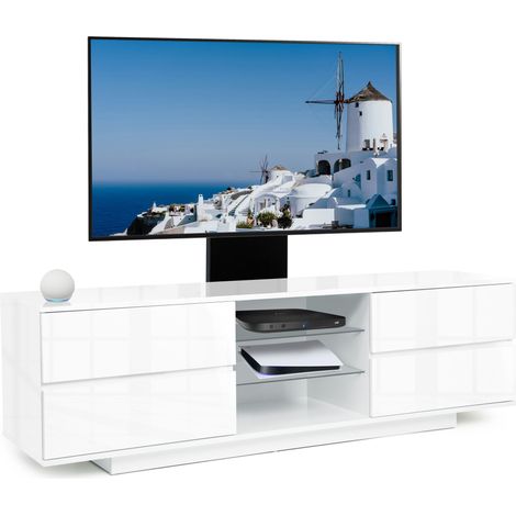 Centurion Supports Avitus Gloss White with 4-White Drawers and 3-Shelves up to 65" LED, LCD, Plasma TV Stand with Mounting Arm (1/5)