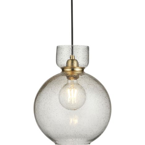 Merano Belvoir Plafonnier suspendu en forme de dôme avec plaque en laiton et verre à bulles transparent, LED 10 W E27 (1/5)