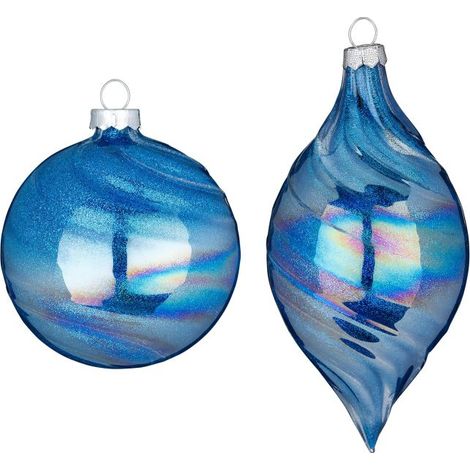 PALLINA DI NATALE IN VETRO BLU CANGIANTE TONDA O LUNGA PREZZO CAD UNA