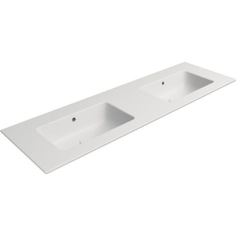 PURA vasque double en céramique Slim 142x46cm, sans trou pour robinetterie, blanc mat (1/2)