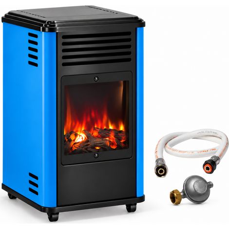 Chauffage à gaz 3,4KW Bleu Effet feu + Tuyau gaz + Détendeur butane Manhattan Sahara (1/5)