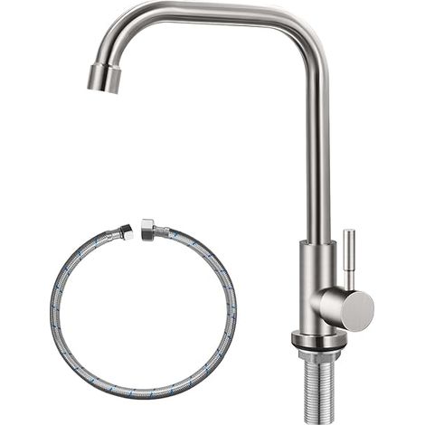 Robinet d'eau froide monotrou, robinet de cuisine monotrou, acier inoxydable SUS304, nickel brossé (1/5)