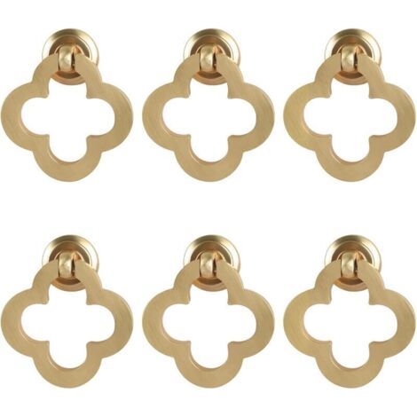 [6 pièces boutons d'armoire à fleurs dorées, anneau d'armoire en laiton brossé en alliage de zinc, boutons de commode, quincaillerie de meubles pour armoires de cuisine, tiroirs, portes de placard, f, (1/4)