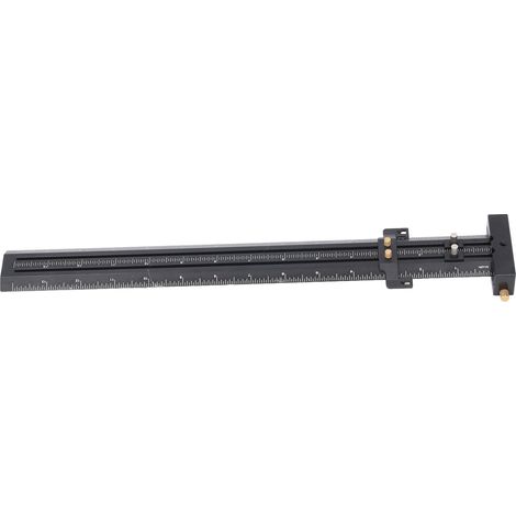 Règle de traçage en T en alliage d'aluminium, outil portable multifonction pour menuiserie, équerre en T avec stylo pour dessin de construction, noire, système impérial (1/5)