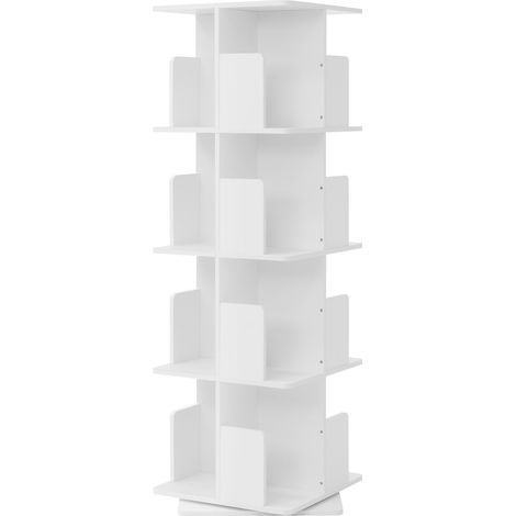 ML-Design Libreria Girevole a 360° 40x94x40 cm Bianco da Interno in Legno Truciolare con 4 Ripiani e 12 Scomparti, Scaffale Angolare a Colonna Salvaspazio, Mobile Multiuso per Casa e Ufficio Moderno (1/5)