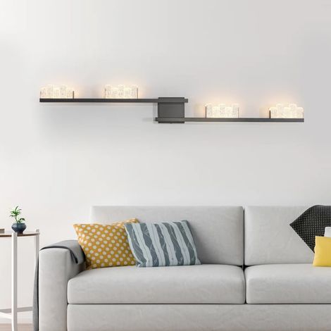 Modern 47.24 inch Dimmable LED Wall Sconces, 4 - Light Matte Black Flush Mounted Sconce, 3000K Acrylic Linear Wall Lighting for Living Room,Bedroom,Hallway (1/5)