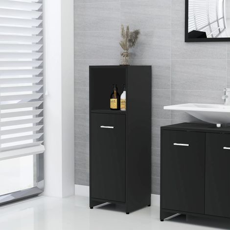 Vidaxl – Armoire de salle de bain noire 30x30x95 cm – Bois d'ingénierie – 3 compartiments – Design épuré et facile à nettoyer (1/5)