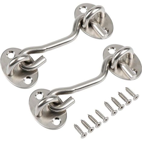 Serrure à crochet et œillet de confidentialité, serrure simple, convient pour porte de grange, argent, 2 pièces (3 pouces) (1/4)