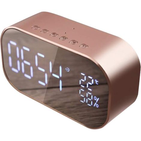 Haut-parleur Stéréo Sans Fil De Réveil De Bluetooth De Miroir De LED - Or rose (1/5)