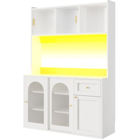 ELVMI Credenza Dispensa Alta con Ripiani Regolabili e LED per Cucina e Sala da Pranzo in MDF Bianca 120 x 35 x 167 cm (1/4)