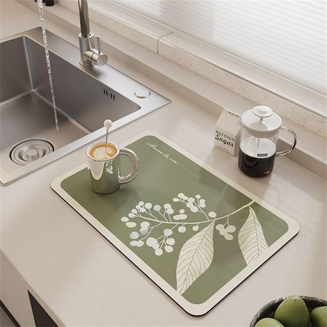 Tapis Egouttoir Vaisselle Cuisine, Motif Feuilles de Sechage Antidérapant d Evier d'égouttement Absorbant (40x50cm,Branche d'arbre) Branche D'arbre 40x50cm'40x50cm Branche D'arbre'Branche D'arbre'40x5 (1/5)