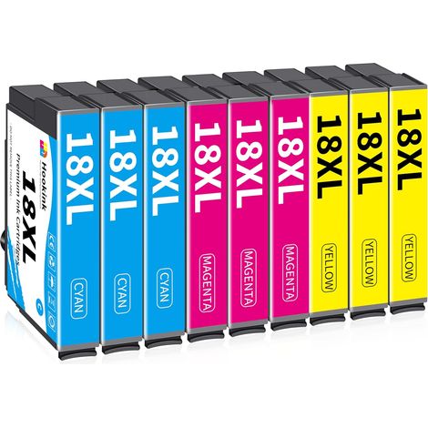 18XL Compatible pour Cartouche Epson 18XL 18 XL pour Expression Home XP-215 XP-205 XP-225 XP-212 XP-305 XP-312 XP-315 XP-322 XP-325 XP-405 XP-412 XP-415 (3 Cyan 3 Magenta 3 Jaune) (1/5)