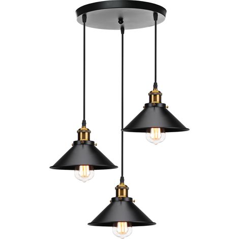 Retro Ceiling Lights 3 Lights Industrial 22CM Pendant Light Creative Chandelier For Dining Room Living Room Bar Balcony Black