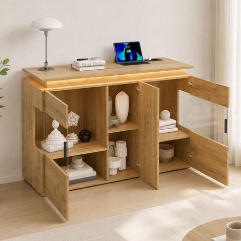 Aparador 120x40x79,5 cm de madera de ingeniería roble claro con LED - MEUBLIV (1/5)