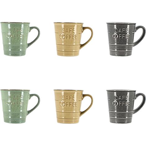 Lot de 6 mugs en grès 21cl, COFFEE TIME (1/2)