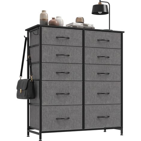 HOMCOM Fabric Chest of Drawers, 10 Drawer Dresser for Bedroom, Grey (1/5)