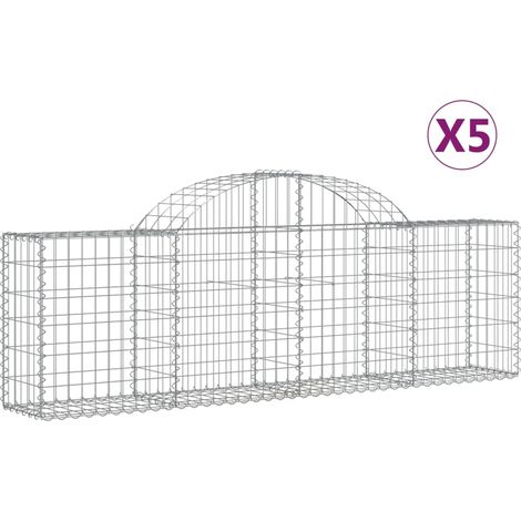 Cestas de gaviones muro de contención arqueado valla de jaula 5 piezas 200 x 30 x 60/80 cm hierro galvanizado Plata 020040881