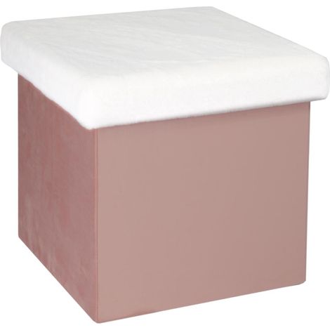 Coffre pouf pliable rose imitation 38x38x38 cm