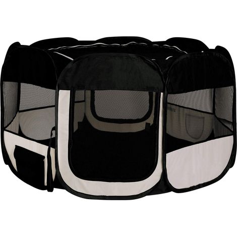 lionto Recinto per cuccioli realizzato in tessuto oxford recinto esterno per animali beige/nero (1/5)