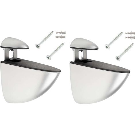 Set mit 2 verstellbaren Wandregalhalterungen 55,5 mm – Metall, matt verchromt, silberfarben – inklusive Schrauben und Dübeln – für Küche und Bad (1/3)