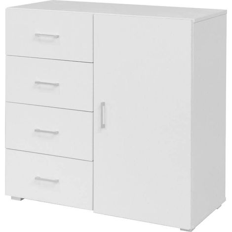 Cassettiera 4 Cassetti e Anta 90x41x87 cm in MDF Bianco