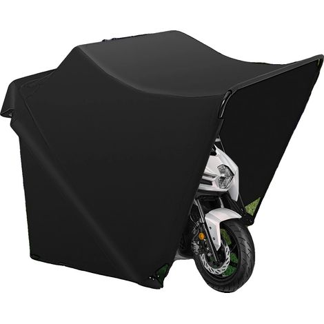 Tienda de campaña para motocicleta, diseño impermeable, estructura de acero resistente, color negro. (1/2)