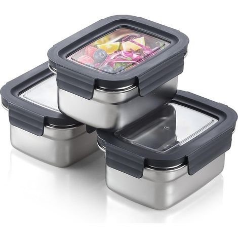 Set aus 600-ml-Edelstahl-Lunchboxen, luftdicht, stapelbar, auslaufsicher, wiederverwendbare Bento-Boxen