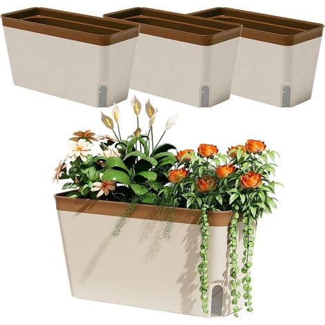 3er-Set selbstbewässernde Blumentöpfe mit Sichtfenster und Wasserstandsanzeige, 27 cm, rechteckig, Kunststoff, Kräutertopf, für den Balkon (1/5)
