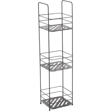 MSV – Etagère 3 niveaux en acier noir mat – Rangement salle de bain – Dimensions 16,5x15,5x63cm – Fixation murale incluse
