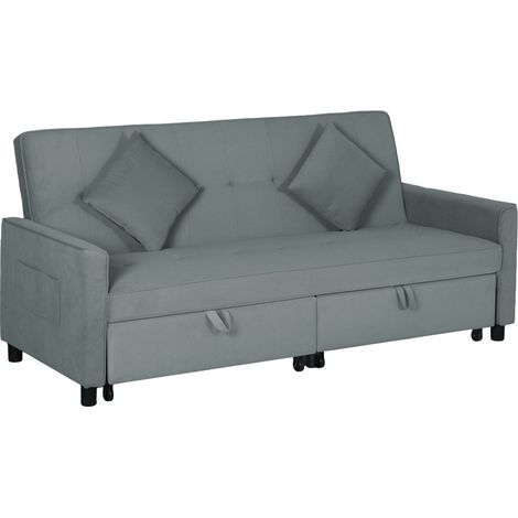Homcom – Canapé convertible 3 places clic-clac – Dossier réglable – 196 x 90 x 89 cm – Rembourrage mousse haute densité – Couleur gris